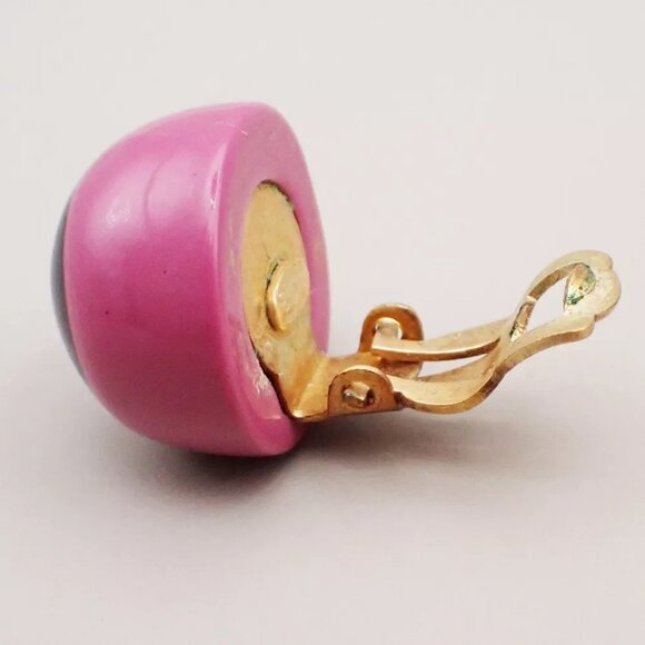 CHANEL CC Logo Button Earrings 01P Clip-On Plastic Pink GHW Vintage 33RK796 - Picture 6 of 10